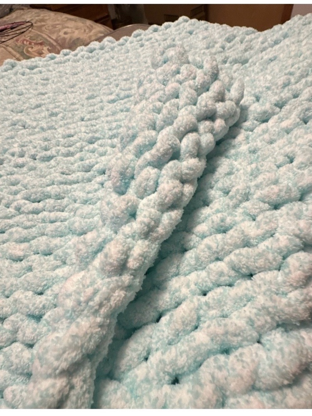 Plush Chunky Knit Baby Throw Blanket - Light Turquoise
